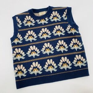 Coco au Lait Sweater Vest Kids 8Y Blue Floral Knit Sleeveless